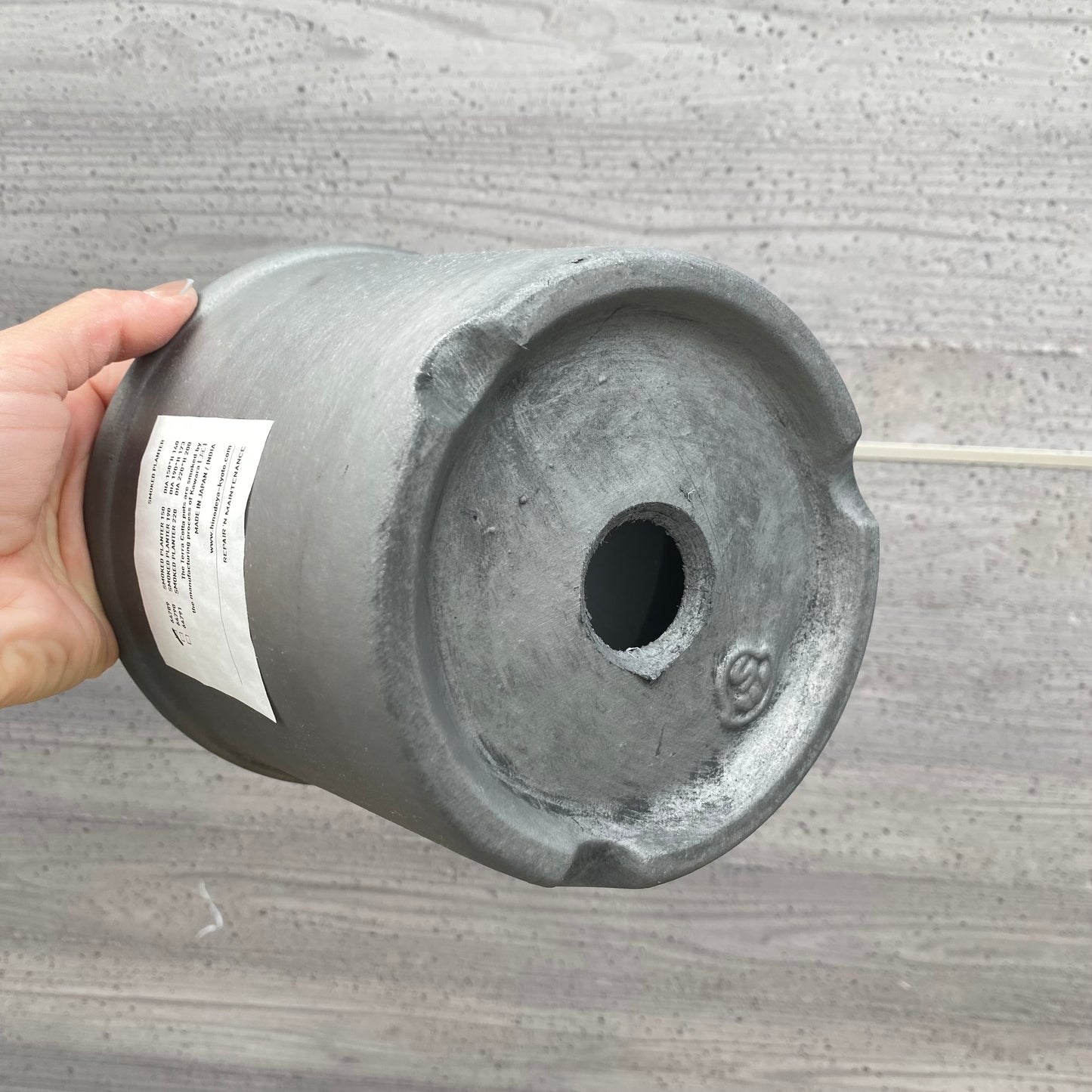 陶器鉢 SMOKED PLANTER150/シルバー 受け皿付き