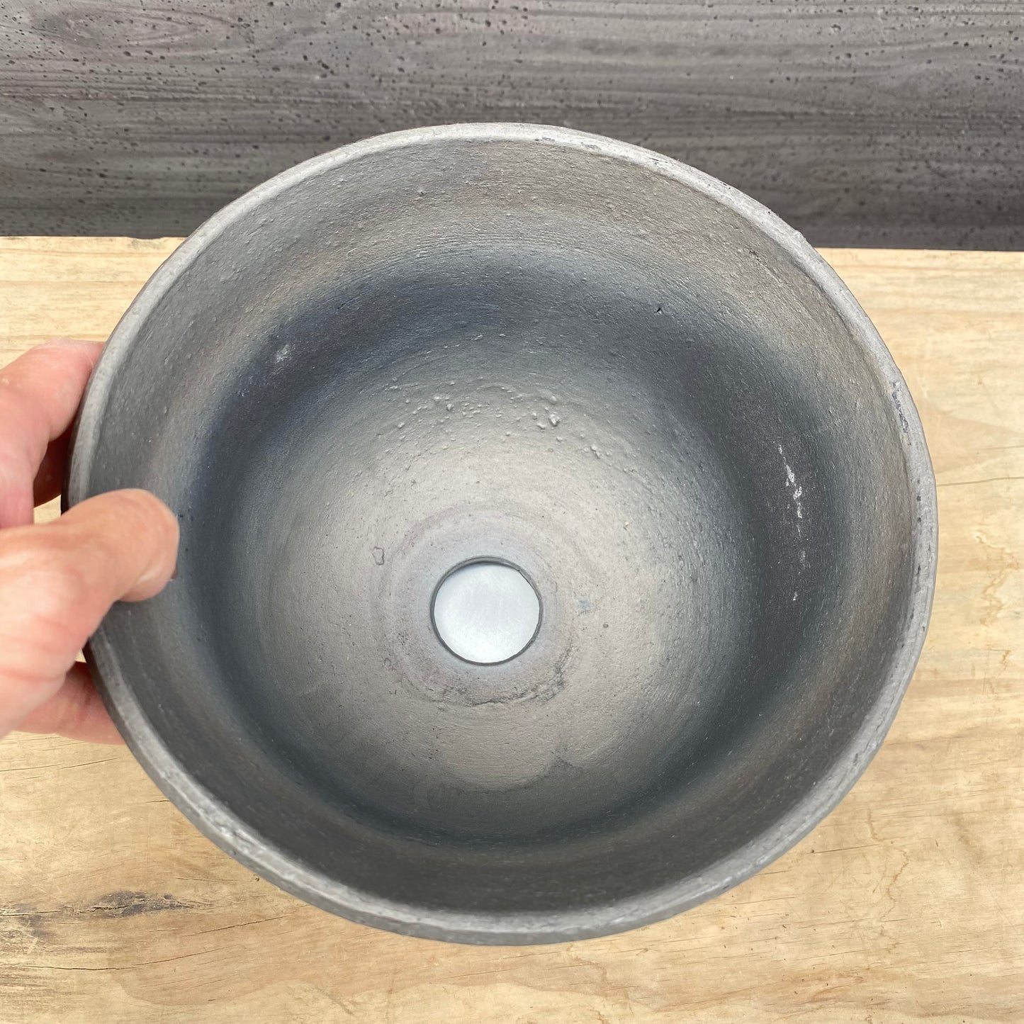 陶器鉢 SMOKED PLANTER C190/シルバー 受け皿付き