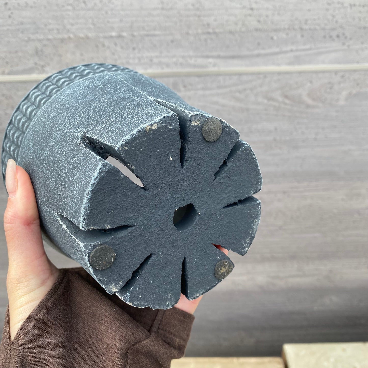 陶器鉢 スリットポット ブラック 受け皿付き