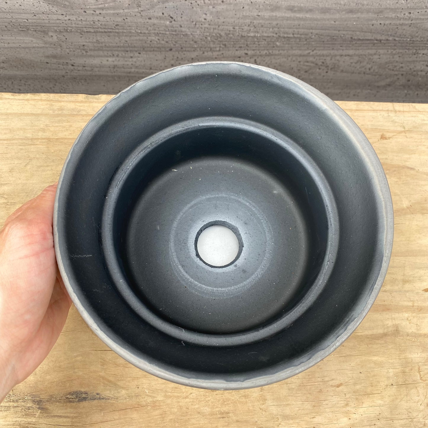 陶器鉢 SMOKED PLANTER W185/シルバー 受け皿付き