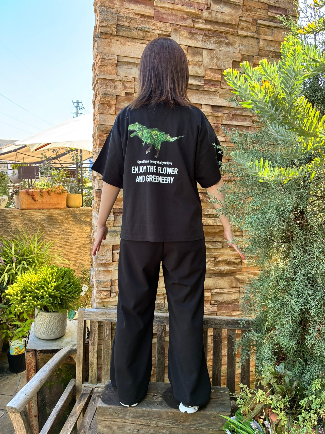 オリジナルTシャツ 【恐竜】 女性用黒色 Mサイズ短丈