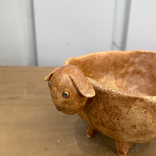 ハンドメイド動物陶器鉢 ビーグル ベージュ L