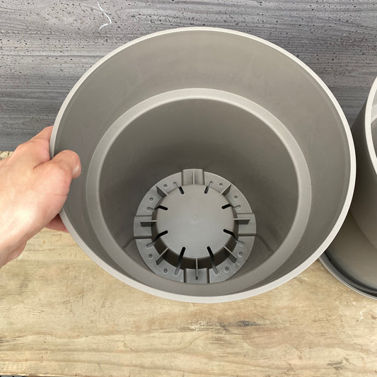 グレーポット 8号 2ポットセット 受け皿付き