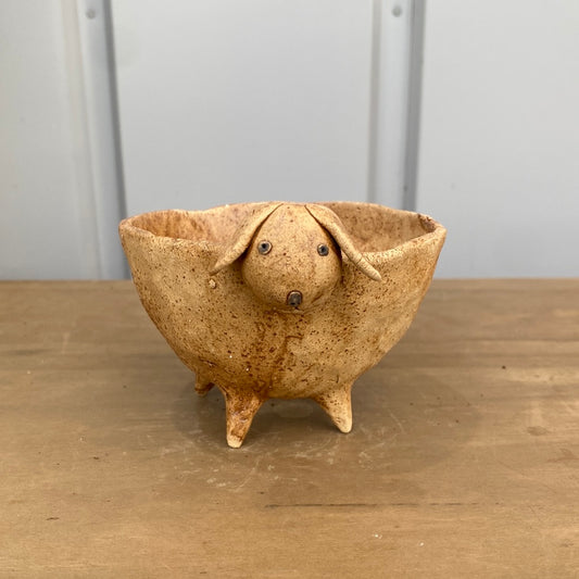 ハンドメイド動物陶器鉢 ビーグル ベージュ M