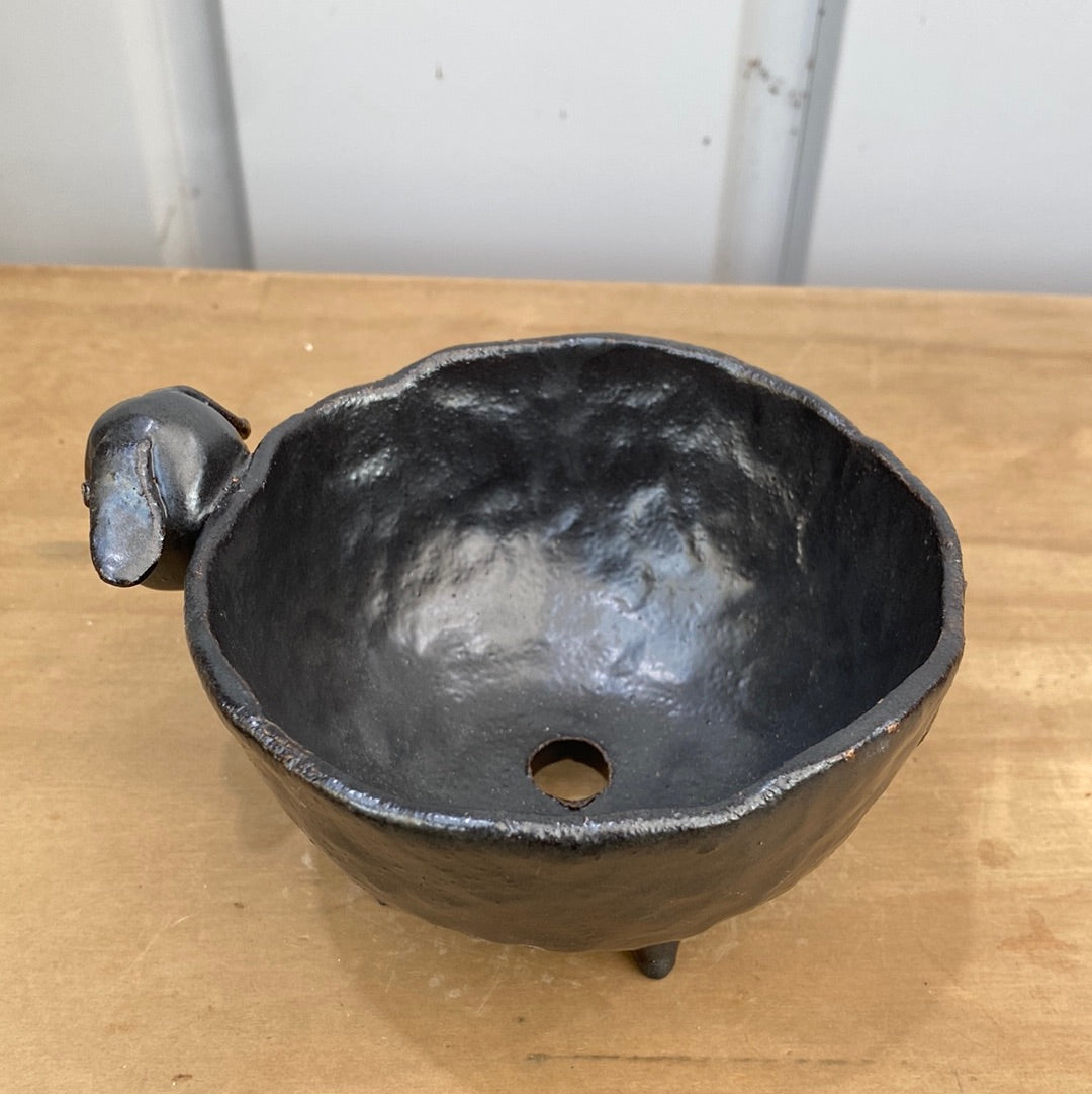 ハンドメイド動物陶器鉢 ビーグル 黒 L