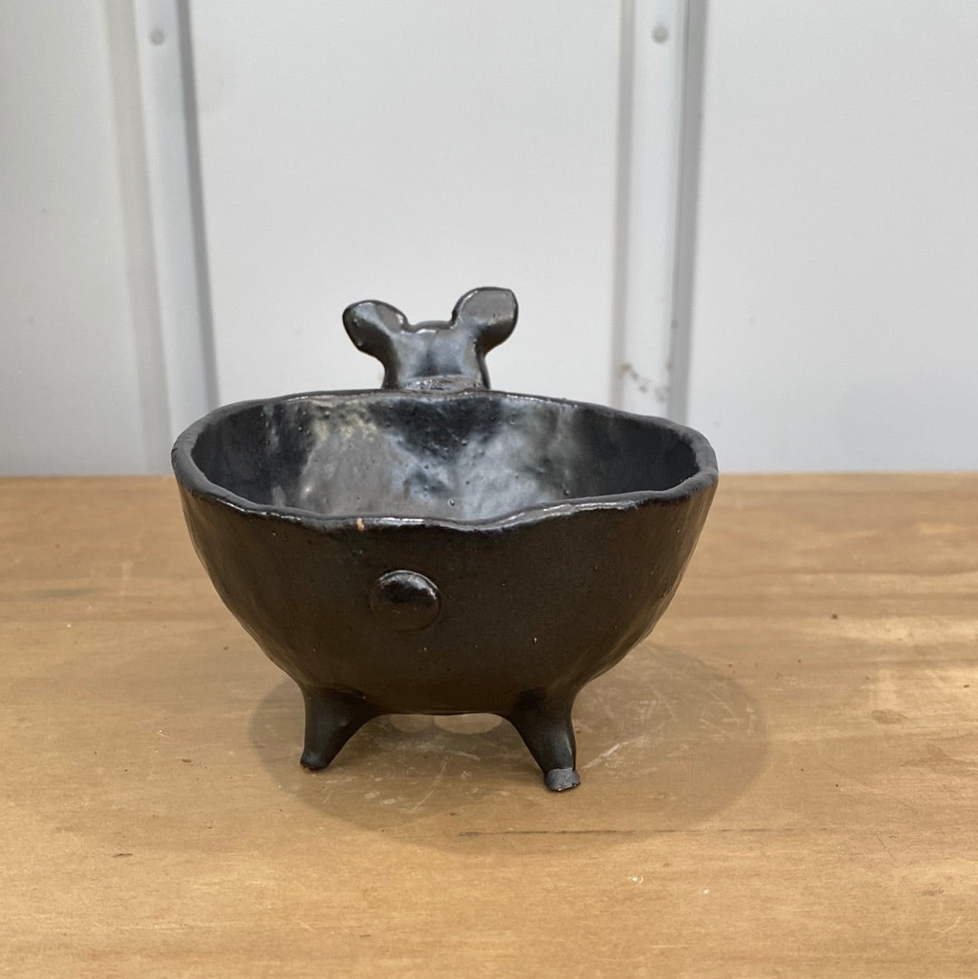 ハンドメイド動物陶器鉢 フレンチブルドッグ 黒 M