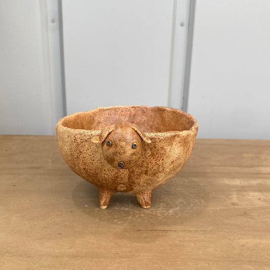 ハンドメイド動物陶器鉢 ビーグル ベージュ L