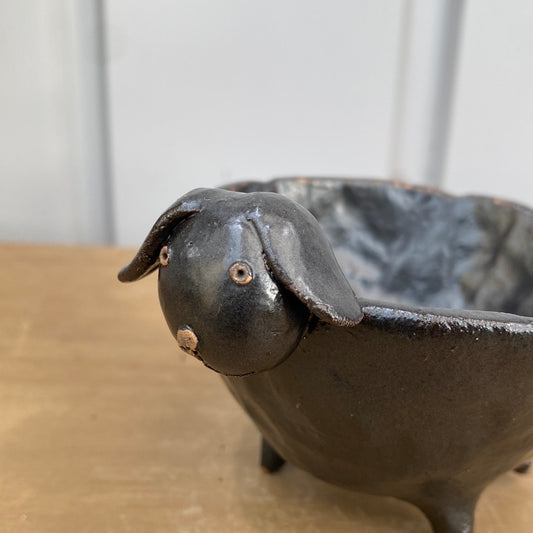 ハンドメイド動物陶器鉢 ビーグル 黒 M
