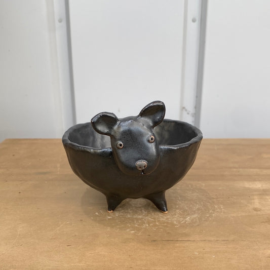 ハンドメイド動物陶器鉢 フレンチブルドッグ 黒 L