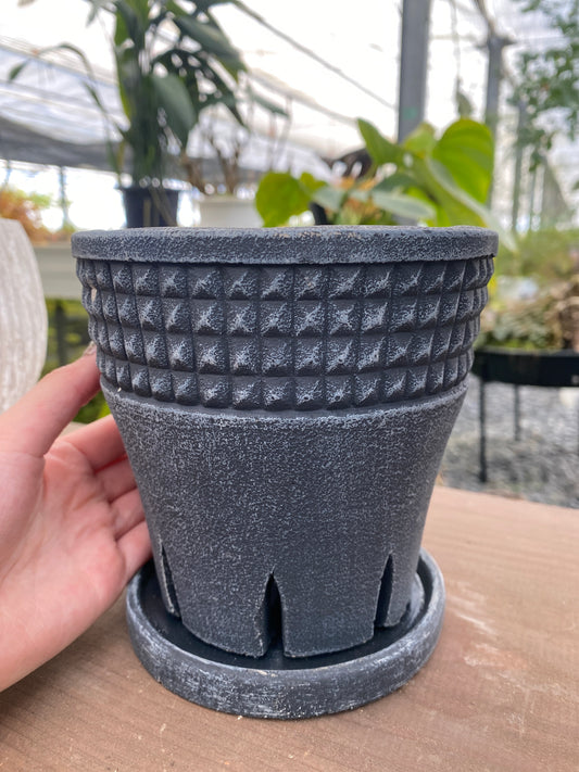 No.19017　スリットポット　ブラック　受皿付き