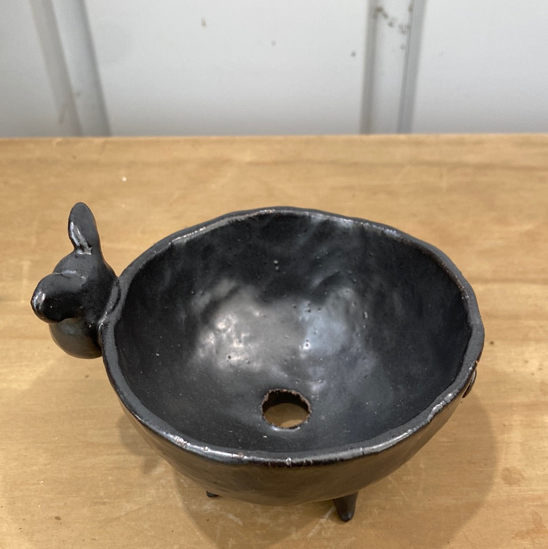 ハンドメイド動物陶器鉢 フレンチブルドッグ 黒 M