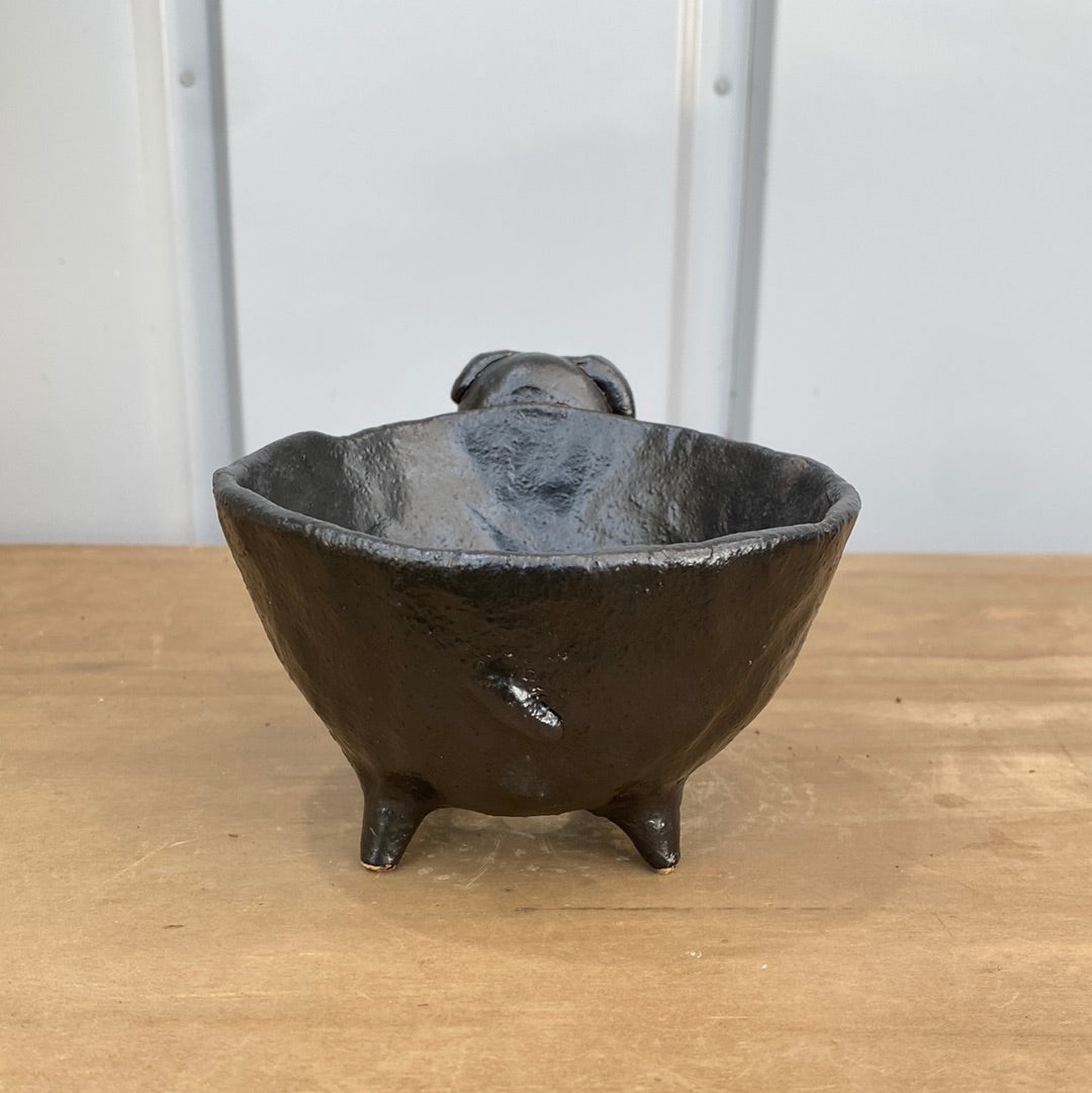 ハンドメイド動物陶器鉢 パグ 黒 L