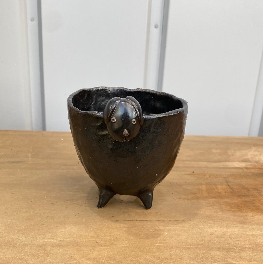 ハンドメイド動物陶器鉢 黒 ラブラドール M