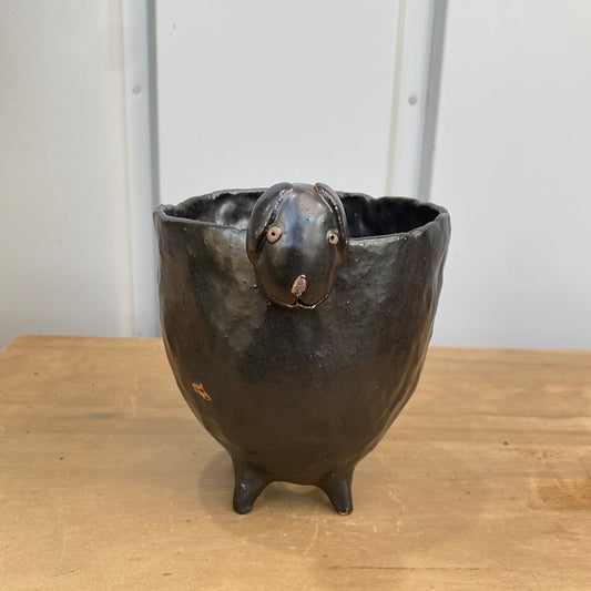 ハンドメイド動物陶器鉢 黒 ラブラドール Ｌ