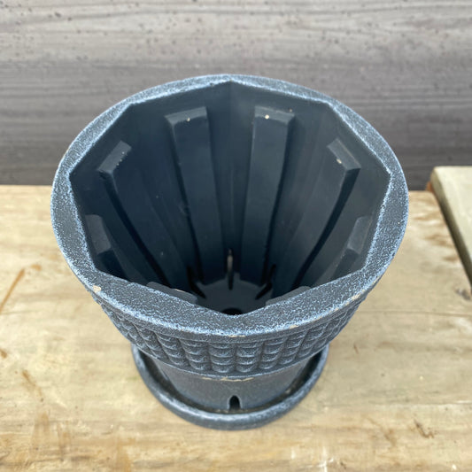 陶器鉢　スリットポット　ブラック　受け皿付き