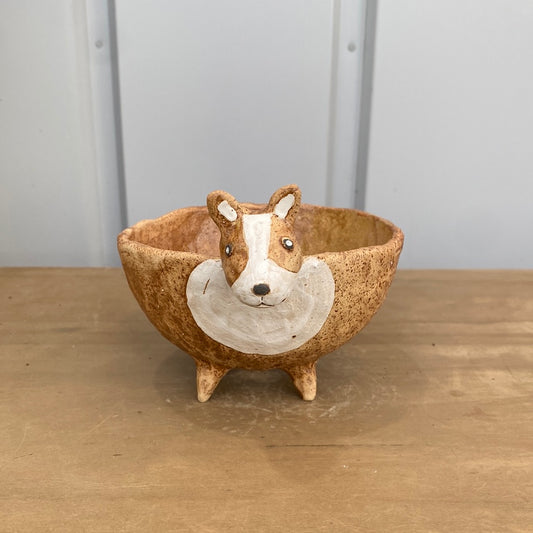ハンドメイド動物陶器鉢 柴犬 ベージュ L