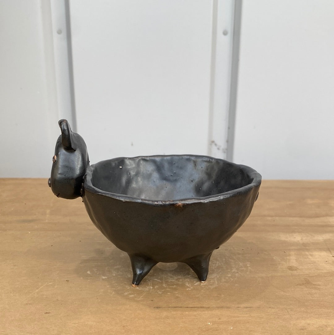 ハンドメイド動物陶器鉢 フレンチブルドッグ 黒 L