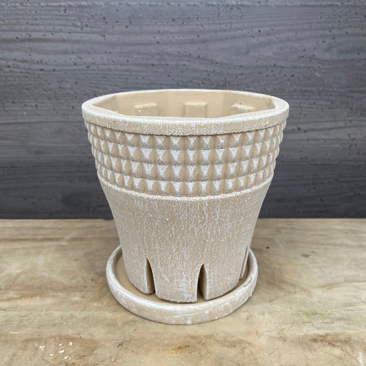 陶器鉢 スリットポット アイボリー 受け皿付き