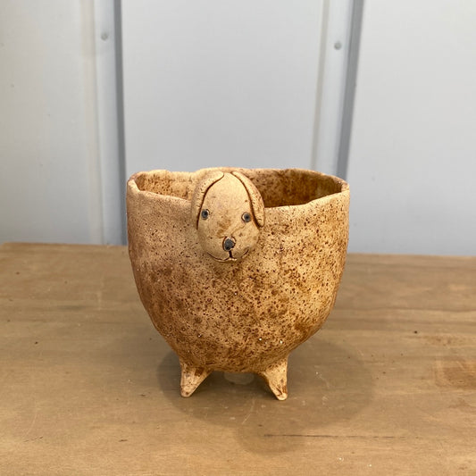 ハンドメイド動物陶器鉢 ベージュ ラブラドール M