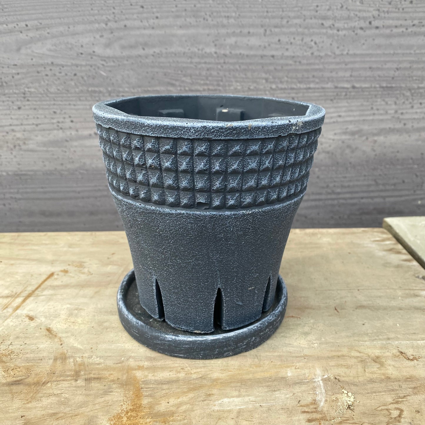 陶器鉢　スリットポット　ブラック　受け皿付き