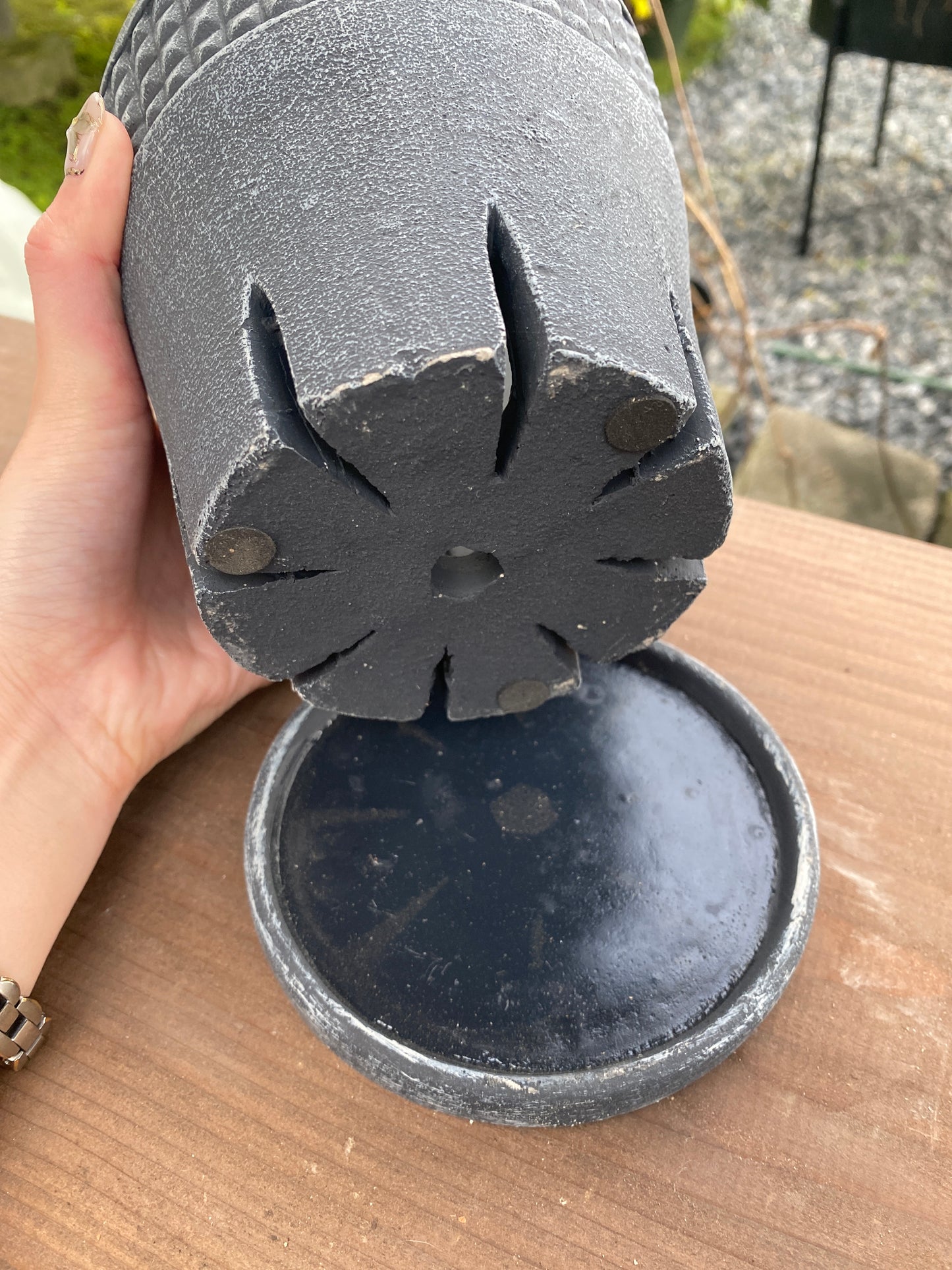 No.19017　スリットポット　ブラック　受皿付き