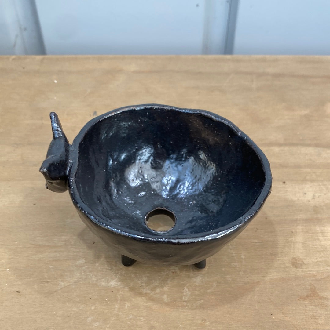ハンドメイド動物陶器鉢 チワワ 黒 M