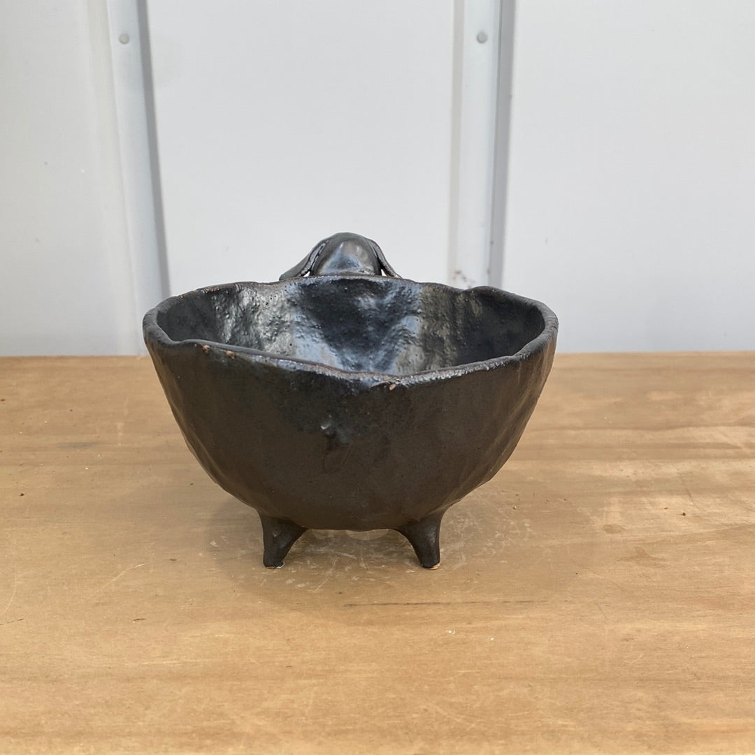 ハンドメイド動物陶器鉢 ビーグル 黒 L
