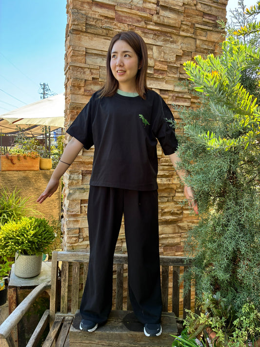 オリジナルTシャツ　【恐竜】　女性用黒色　Mサイズ短丈
