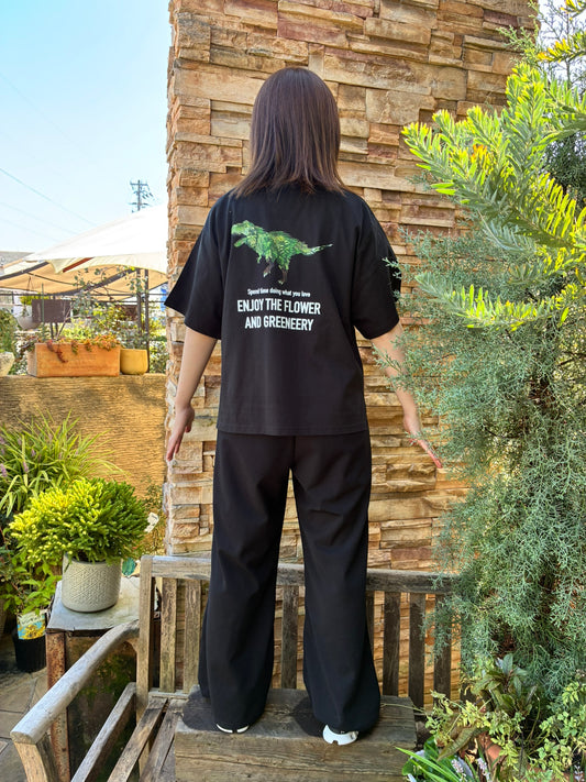 オリジナルTシャツ　【恐竜】　女性用黒色　Mサイズ短丈