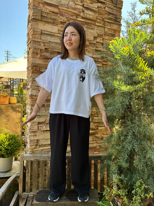 オリジナルTシャツ　【猿】　女性用白色　Mサイズ短丈