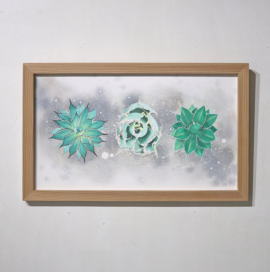 こころ作水彩画　原画★アガベ　22.8×20cm