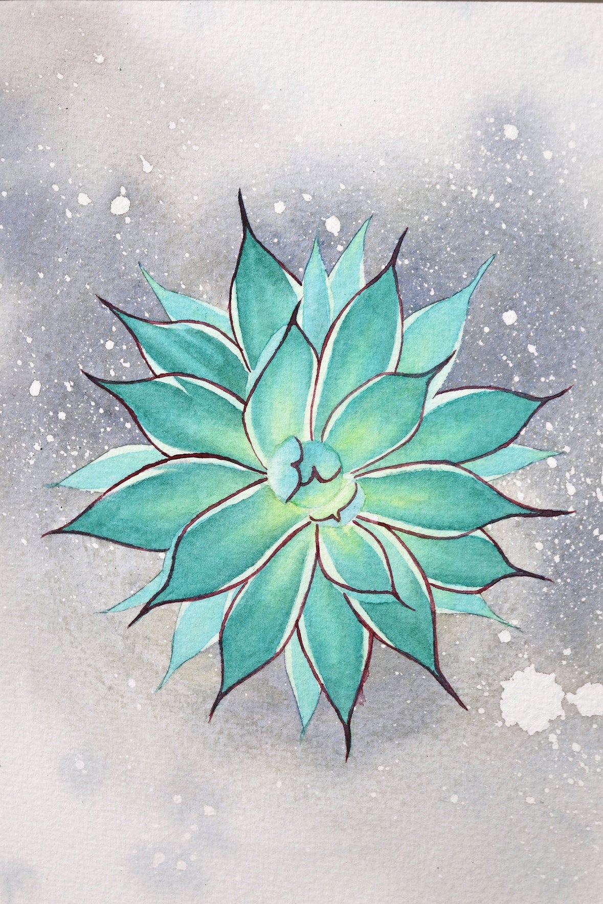 こころ作水彩画　原画★アガベ　22.8×20cm