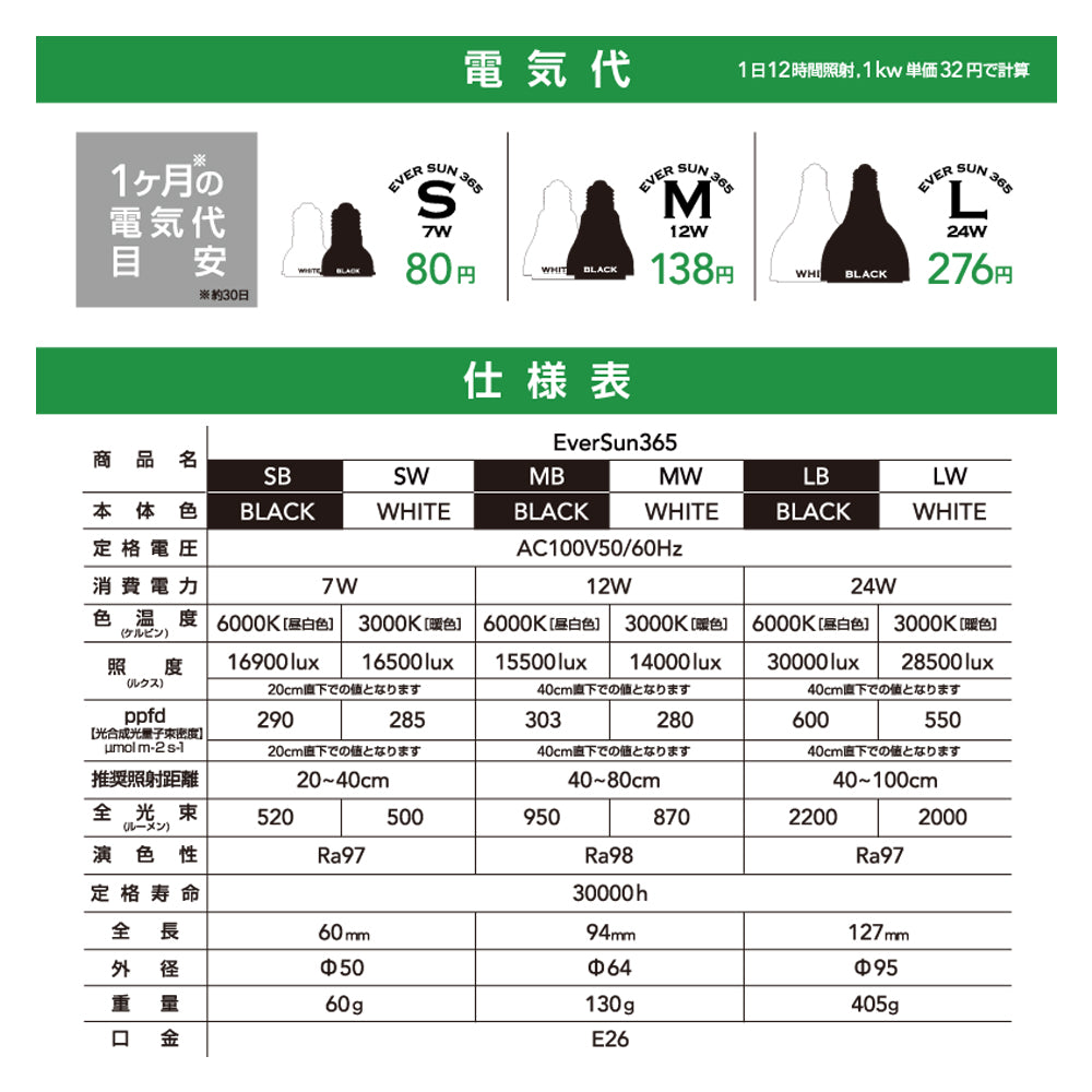 エバーサン365　ブラック　L(24W)　昼白色
